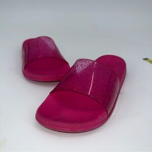 Hot Pink Glitter Jelly Pool Slides Sandals Barbiecore Baddie Sparkle Y2K